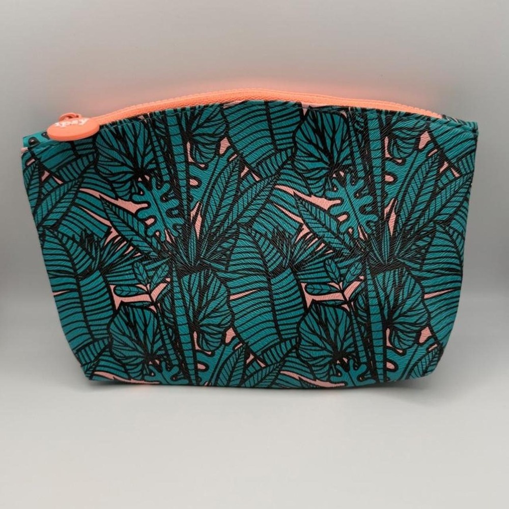 IPSY Tropical Palm Leaf Makeup Bag Teal Coral Cosmetic Travel Pouch